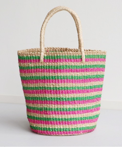 EARTH MADE（アースメイド）の「ABACA BORDER TOTE（かごバッグ・レディース・グリーン系その他/オレンジ系その他/イエロー系その他/ピンク系その他・FREE）」の4枚目の写真
