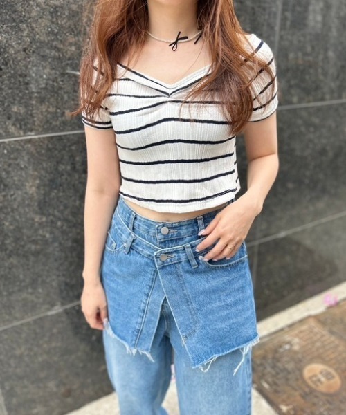ipugo(イプゴ)の「ipugo/イプゴ ボーダーリブクロップド Tシャツ 秋物 秋服 2026年秋冬(Tシャツ/カットソー・レディース・アイボリー・FREE)」の8枚目の写真