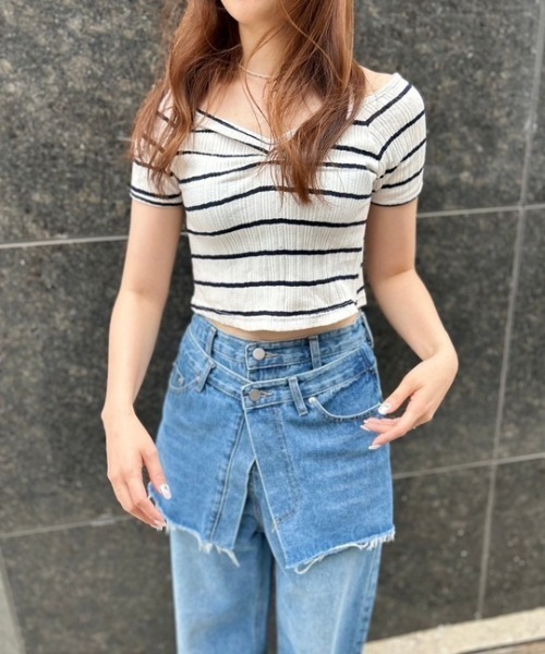 ipugo(イプゴ)の「ipugo/イプゴ ボーダーリブクロップド Tシャツ 秋物 秋服 2026年秋冬(Tシャツ/カットソー・レディース・アイボリー・FREE)」の10枚目の写真