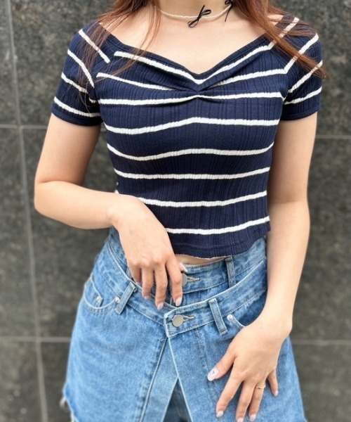 ipugo(イプゴ)の「ipugo/イプゴ ボーダーリブクロップド Tシャツ 秋物 秋服 2026年秋冬(Tシャツ/カットソー・レディース・アイボリー・FREE)」の16枚目の写真
