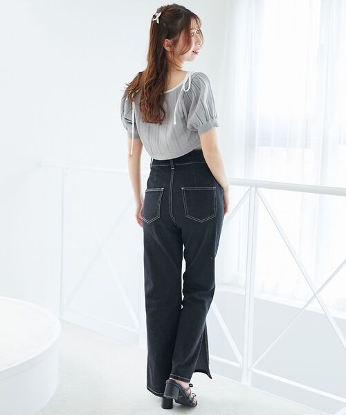 MAJESTIC LEGON（マジェスティックレゴン）の「キャミ＆バイカラークロップドカーデ（カーディガン/ボレロ・レディース・ブラック/グレー/アイボリー・MEDIUM）」の6枚目の写真