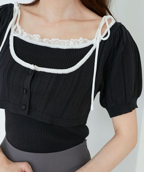 MAJESTIC LEGON（マジェスティックレゴン）の「キャミ＆バイカラークロップドカーデ（カーディガン/ボレロ・レディース・ブラック/グレー/アイボリー・MEDIUM）」の18枚目の写真