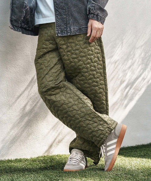 パンツ BIAS PANTS mp13790- Star Pattern Quilting Wide Straight Pants ワイド