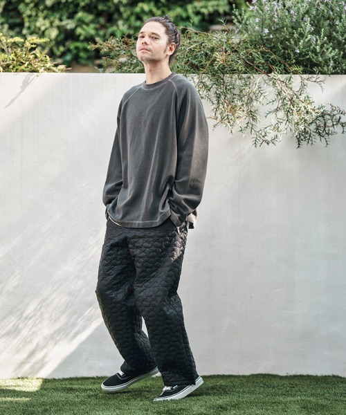 mp13790- Star Pattern Quilting Wide Straight Pants ワイド