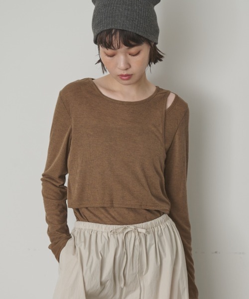 full/fill.（フルフィル）の「カットアウトシアーレイヤードT（Tシャツ/カットソー・レディース・ホワイト/ブラウン・FREE）」の2枚目の写真