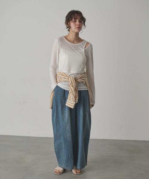 full/fill.（フルフィル）の「カットアウトシアーレイヤードT（Tシャツ/カットソー・レディース・ホワイト/ブラウン・FREE）」の11枚目の写真