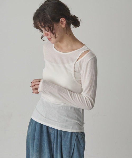 full/fill.（フルフィル）の「カットアウトシアーレイヤードT（Tシャツ/カットソー・レディース・ホワイト/ブラウン・FREE）」の4枚目の写真