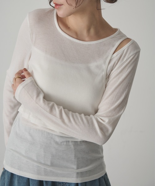 full/fill.（フルフィル）の「カットアウトシアーレイヤードT（Tシャツ/カットソー・レディース・ホワイト/ブラウン・FREE）」の6枚目の写真