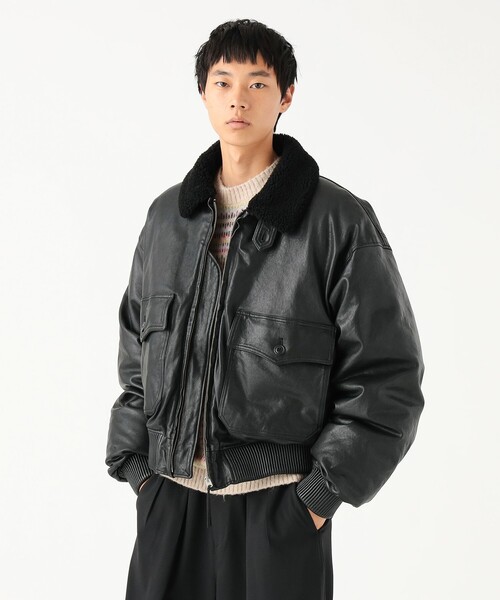 セール】ワイドショートフィット G-1 シープレザー ダウンジャケット