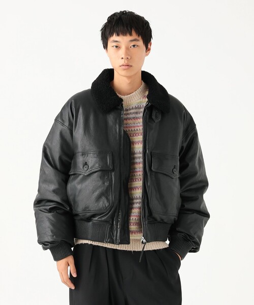 BEAMS(ビームス)の「ワイドショートフィット G-1 シープレザー ダウンジャケット(ダウンジャケット/コート・メンズ・ブラック/ダークブラウン・S/M/L/XL)」の12枚目の写真