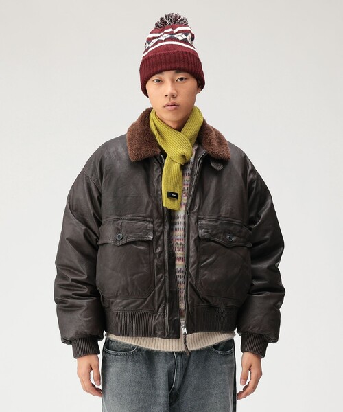 セール】ワイドショートフィット G-1 シープレザー ダウンジャケット