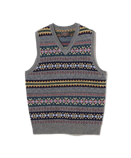 BEAMS PLUS(ビームスプラス)の「Knit Vest Fair isle Pattern(ベスト・メンズ・グレー/ライトブラウン・XL/L/M/S)」の11枚目の写真