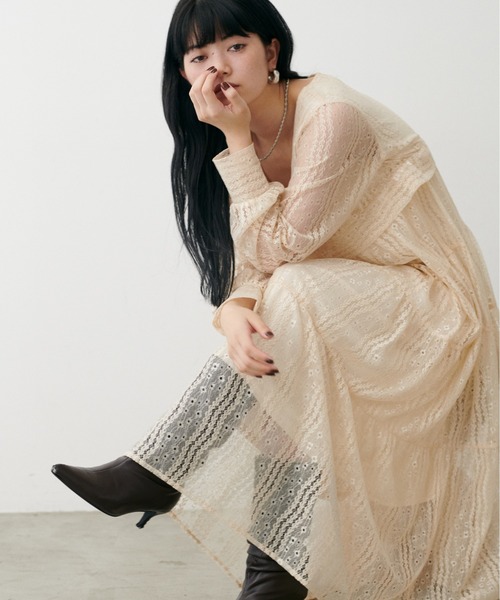 LARUTA（ラルータ）の「【LARUTA】レース切替ロングワンピース