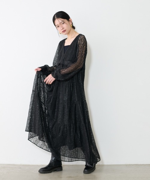 新品タグ付き✨Aga Black レース切替ロングワンピース 定価24,000円 LARUTA（ラルータ）の「【LARUTA】レース切替ロングワンピース