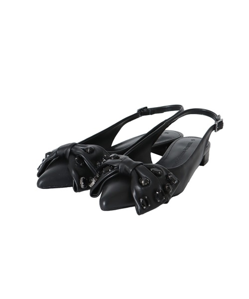 TSURU by Mariko Oikawa(ツルバイマリコオイカワ)の「TSURU by Mariko Oikawa / Ailes(ビッグリボン付きフラットシューズ WW-2253500)(パンプス・レディース・ブラック/シルバー・37/36)」の2枚目の写真