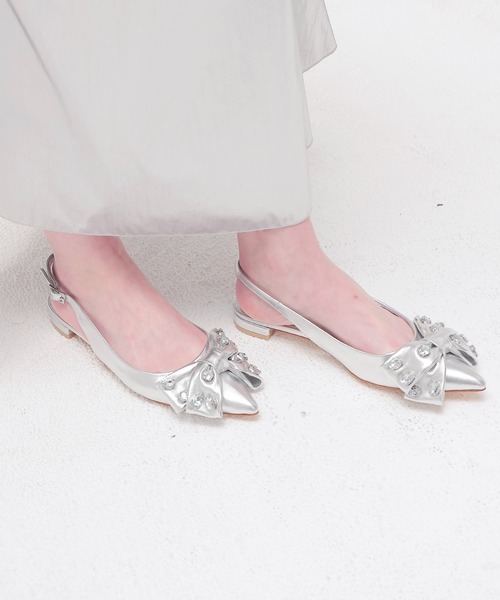 TSURU by Mariko Oikawa(ツルバイマリコオイカワ)の「TSURU by Mariko Oikawa / Ailes(ビッグリボン付きフラットシューズ WW-2253500)(パンプス・レディース・ブラック/シルバー・37/36)」の3枚目の写真