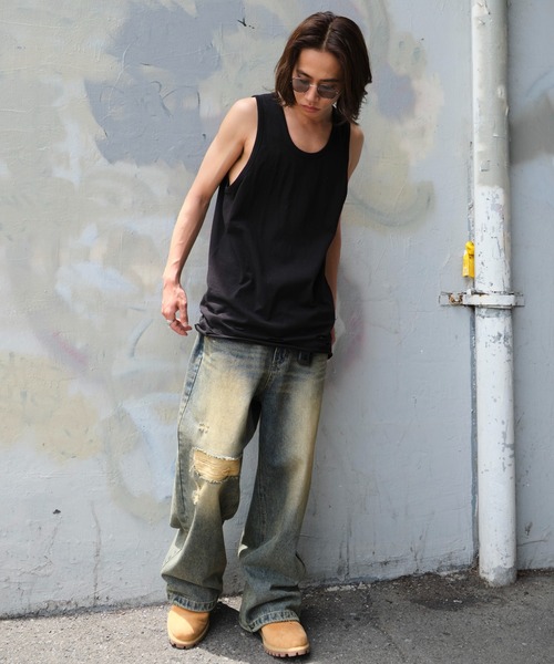 WEGO（ウィゴー）の「WEGO/ダメージタンクトップ（タンクトップ・メンズ・ホワイト/スミクロ/ブラック・LARGE/MEDIUM）」の22枚目の写真