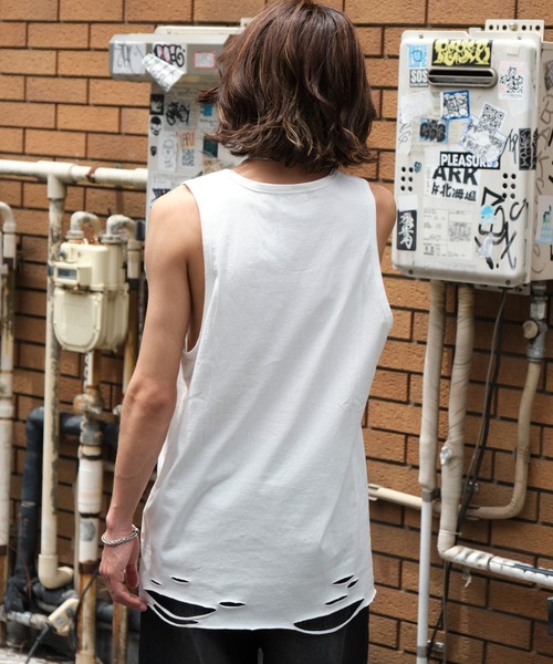 WEGO（ウィゴー）の「WEGO/ダメージタンクトップ（タンクトップ・メンズ・ホワイト/スミクロ/ブラック・LARGE/MEDIUM）」の6枚目の写真