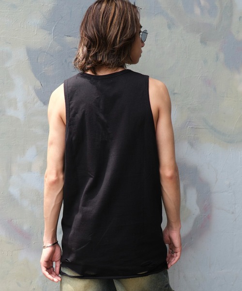 WEGO（ウィゴー）の「WEGO/ダメージタンクトップ（タンクトップ・メンズ・ホワイト/スミクロ/ブラック・LARGE/MEDIUM）」の12枚目の写真