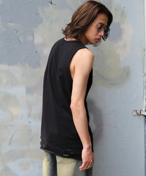 WEGO（ウィゴー）の「WEGO/ダメージタンクトップ（タンクトップ・メンズ・ホワイト/スミクロ/ブラック・LARGE/MEDIUM）」の13枚目の写真