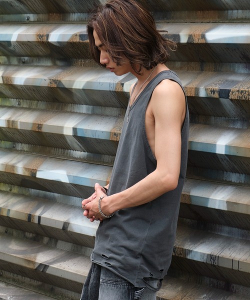 WEGO（ウィゴー）の「WEGO/ダメージタンクトップ（タンクトップ・メンズ・ホワイト/スミクロ/ブラック・LARGE/MEDIUM）」の18枚目の写真