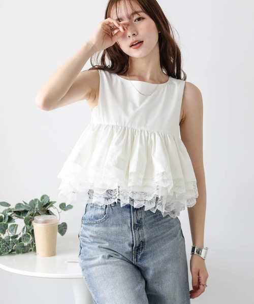 AMELY（エミリー）の「ティアードレーストップス（Tシャツ/カットソー・レディース・ホワイト/ブラック・フリー）」の2枚目の写真