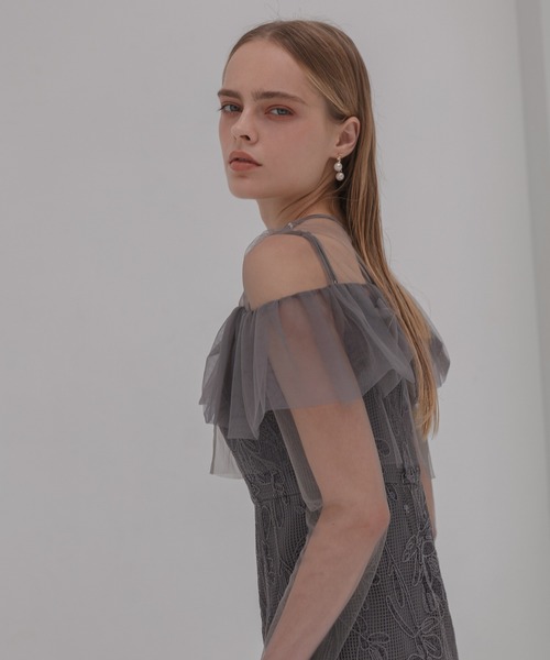 セール】【LEJA】2WAYアシンメトリーフリルチュールフラワーI