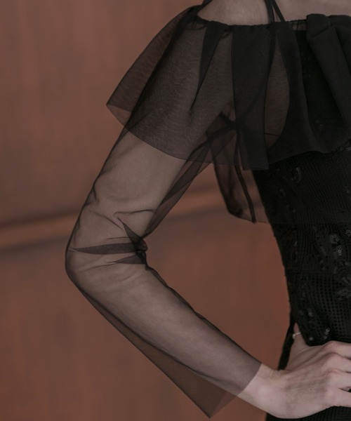 LEJA】2WAYアシンメトリーフリルチュールフラワーIライン