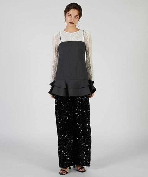 PRANK PROJECT（プランクプロジェクト）の「ウーステッドフリルチュニック / Waste Frill Tunic（チュニック・レディース・ブラック/チャコールグレー・FREE）」の3枚目の写真