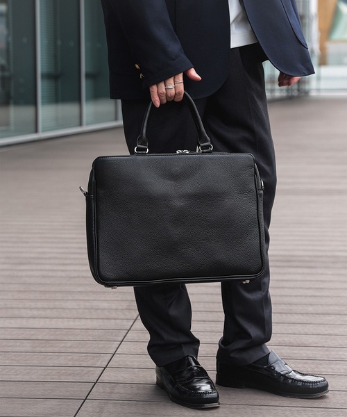 BEAMS HEART（ビームスハート）の「スリム レザー ブリーフバッグ【ノートPC収納】（ビジネスバッグ・メンズ・ブラック・ONE SIZE）」の2枚目の写真