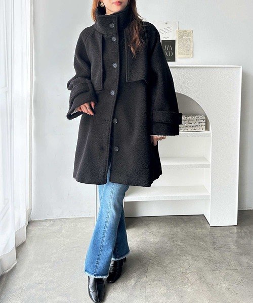 GeeRA（ジーラ）の「2wayウールライクスタンドカラーミドル丈コート（ステンカラーコート・レディース・ブラック/グレー系その他・MEDIUM/LARGE）」の10枚目の写真