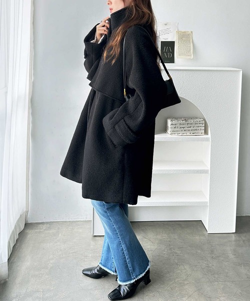 GeeRA（ジーラ）の「2wayウールライクスタンドカラーミドル丈コート（ステンカラーコート・レディース・ブラック/グレー系その他・MEDIUM/LARGE）」の11枚目の写真