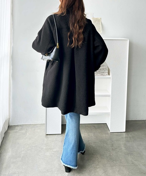 GeeRA（ジーラ）の「2wayウールライクスタンドカラーミドル丈コート（ステンカラーコート・レディース・ブラック/グレー系その他・MEDIUM/LARGE）」の12枚目の写真