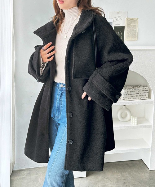 GeeRA（ジーラ）の「2wayウールライクスタンドカラーミドル丈コート（ステンカラーコート・レディース・ブラック/グレー系その他・MEDIUM/LARGE）」の3枚目の写真