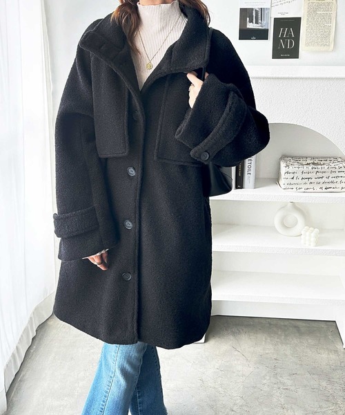 GeeRA（ジーラ）の「2wayウールライクスタンドカラーミドル丈コート（ステンカラーコート・レディース・ブラック/グレー系その他・MEDIUM/LARGE）」の5枚目の写真