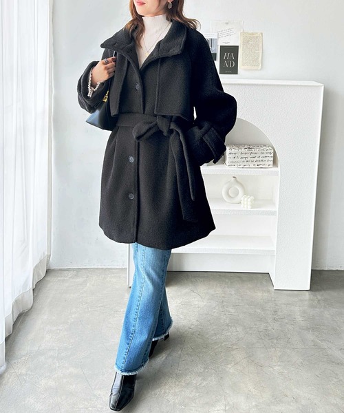 GeeRA（ジーラ）の「2wayウールライクスタンドカラーミドル丈コート（ステンカラーコート・レディース・ブラック/グレー系その他・MEDIUM/LARGE）」の7枚目の写真