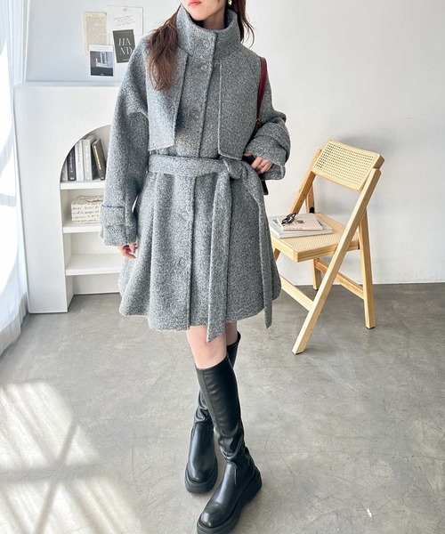 GeeRA（ジーラ）の「2wayウールライクスタンドカラーミドル丈コート（ステンカラーコート・レディース・ブラック/グレー系その他・MEDIUM/LARGE）」の15枚目の写真