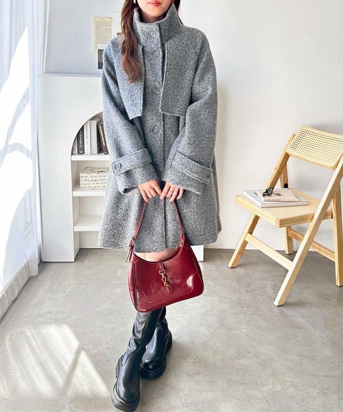 GeeRA（ジーラ）の「2wayウールライクスタンドカラーミドル丈コート（ステンカラーコート・レディース・ブラック/グレー系その他・MEDIUM/LARGE）」の19枚目の写真