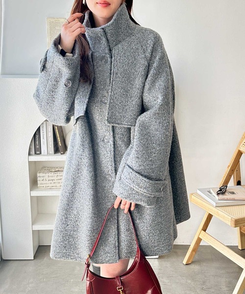 GeeRA（ジーラ）の「2wayウールライクスタンドカラーミドル丈コート（ステンカラーコート・レディース・ブラック/グレー系その他・MEDIUM/LARGE）」の18枚目の写真