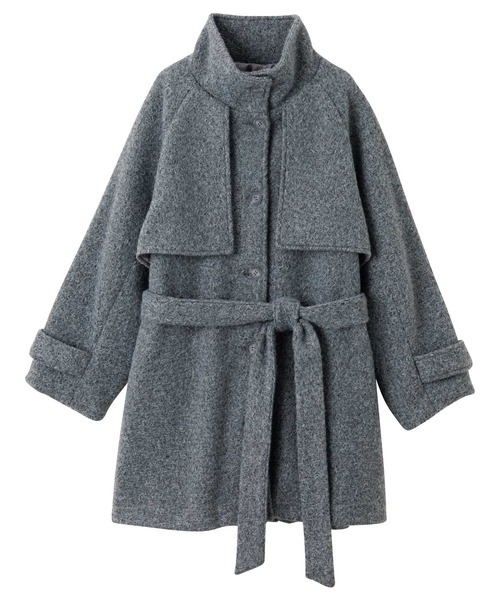 セール】2wayウールライクスタンドカラーミドル丈コート（ステンカラー