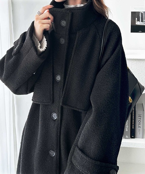 GeeRA（ジーラ）の「2wayウールライクスタンドカラーミドル丈コート（ステンカラーコート・レディース・ブラック/グレー系その他・MEDIUM/LARGE）」の22枚目の写真