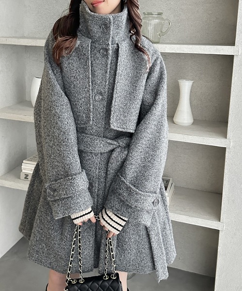 セール】2wayウールライクスタンドカラーミドル丈コート（ステンカラー
