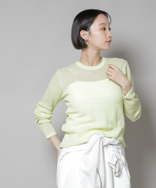 NANO universe（ナノユニバース）の「シアーランダムリブクルーネックニット（ニット/セーター・レディース・ブラック/ライトグレー/ライム・FREE）」の3枚目の写真