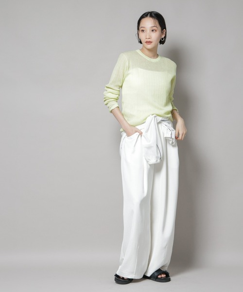 NANO universe（ナノユニバース）の「シアーランダムリブクルーネックニット（ニット/セーター・レディース・ブラック/ライトグレー/ライム・FREE）」の22枚目の写真