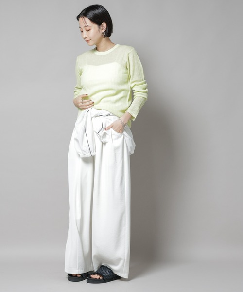 NANO universe（ナノユニバース）の「シアーランダムリブクルーネックニット（ニット/セーター・レディース・ブラック/ライトグレー/ライム・FREE）」の13枚目の写真