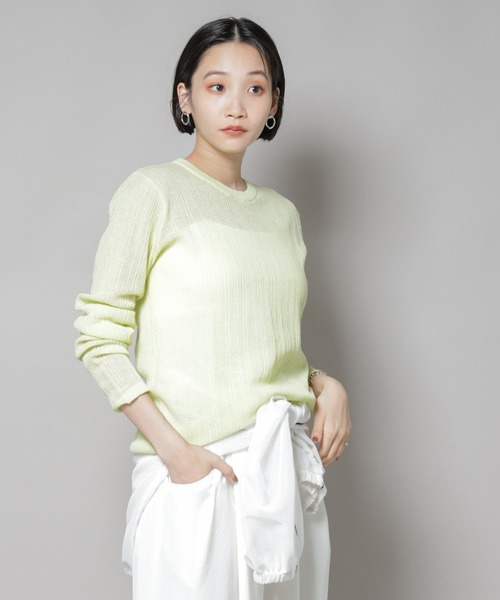 NANO universe（ナノユニバース）の「シアーランダムリブクルーネックニット（ニット/セーター・レディース・ブラック/ライトグレー/ライム・FREE）」の19枚目の写真