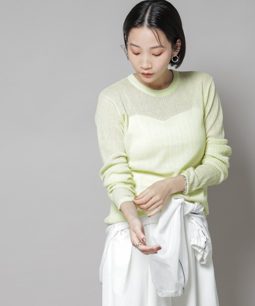 NANO universe（ナノユニバース）の「シアーランダムリブクルーネックニット（ニット/セーター・レディース・ブラック/ライトグレー/ライム・FREE）」の20枚目の写真