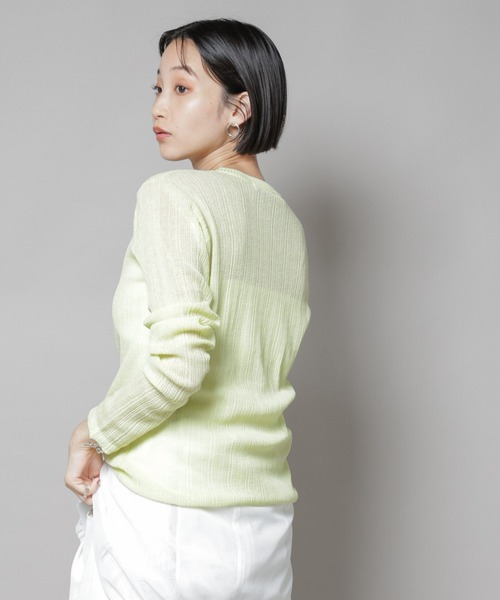 NANO universe（ナノユニバース）の「シアーランダムリブクルーネックニット（ニット/セーター・レディース・ブラック/ライトグレー/ライム・FREE）」の21枚目の写真