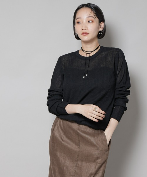 NANO universe（ナノユニバース）の「シアーランダムリブクルーネックニット（ニット/セーター・レディース・ブラック/ライトグレー/ライム・FREE）」の14枚目の写真