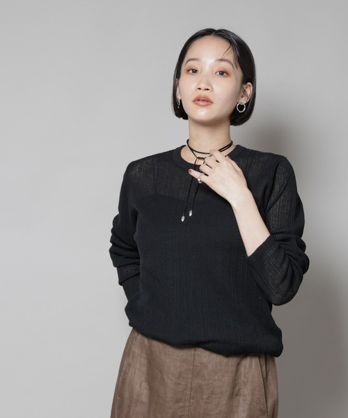 NANO universe（ナノユニバース）の「シアーランダムリブクルーネックニット（ニット/セーター・レディース・ブラック/ライトグレー/ライム・FREE）」の15枚目の写真